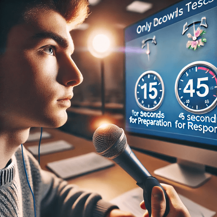 DALL·E 2025-03-01 12.30.34 - A countdown timer displaying only 15 seconds for preparation and 45 seconds for response. A student looks focused while speaking into a microphone, wi.png